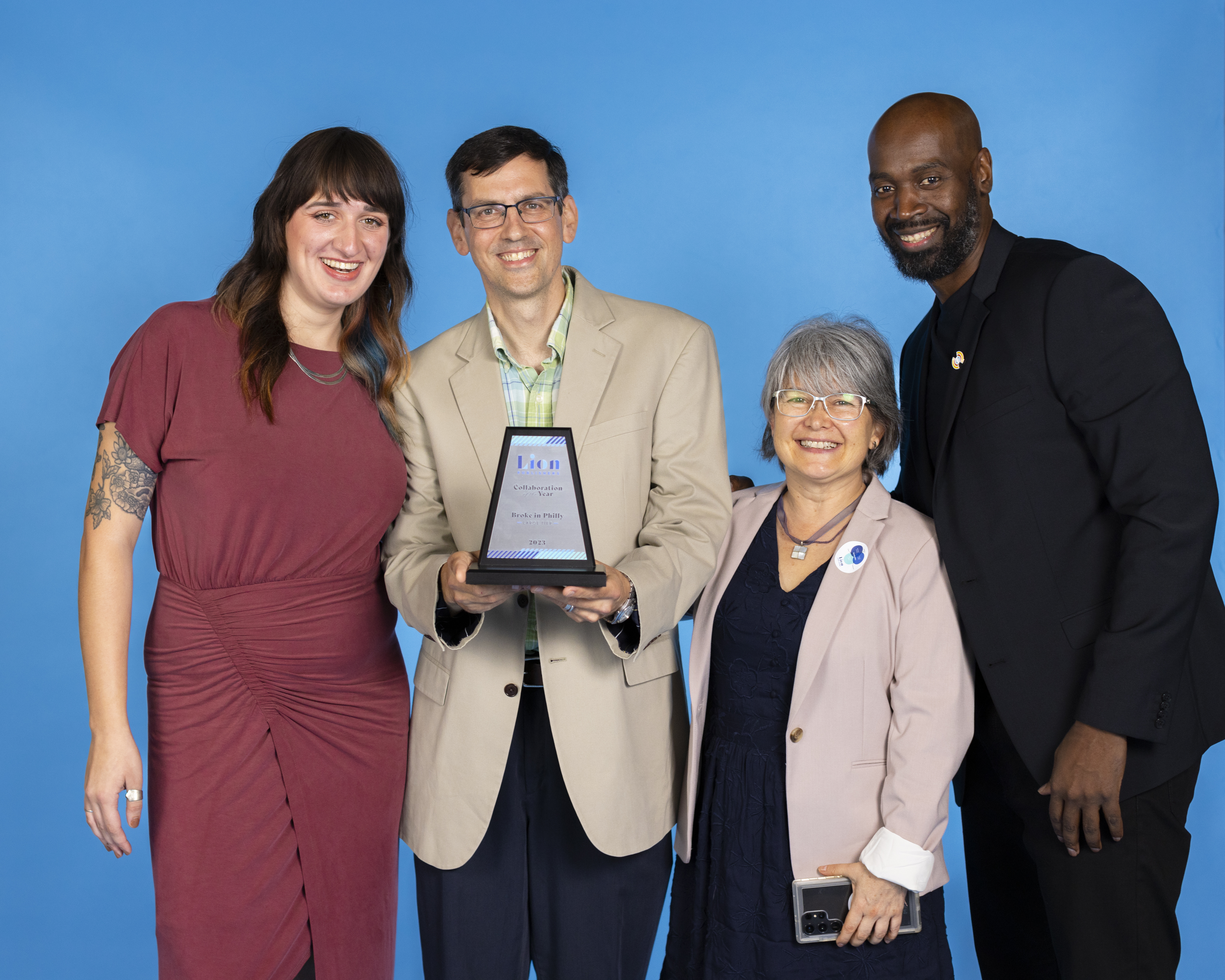 As pictured from left to right: Madison Karas of The Baltimore Banner, Eugene Sonn of Resolve Philly, Emma Restrepo of 2 Puntos Platform, and Derrick Cain of Resolve Philly