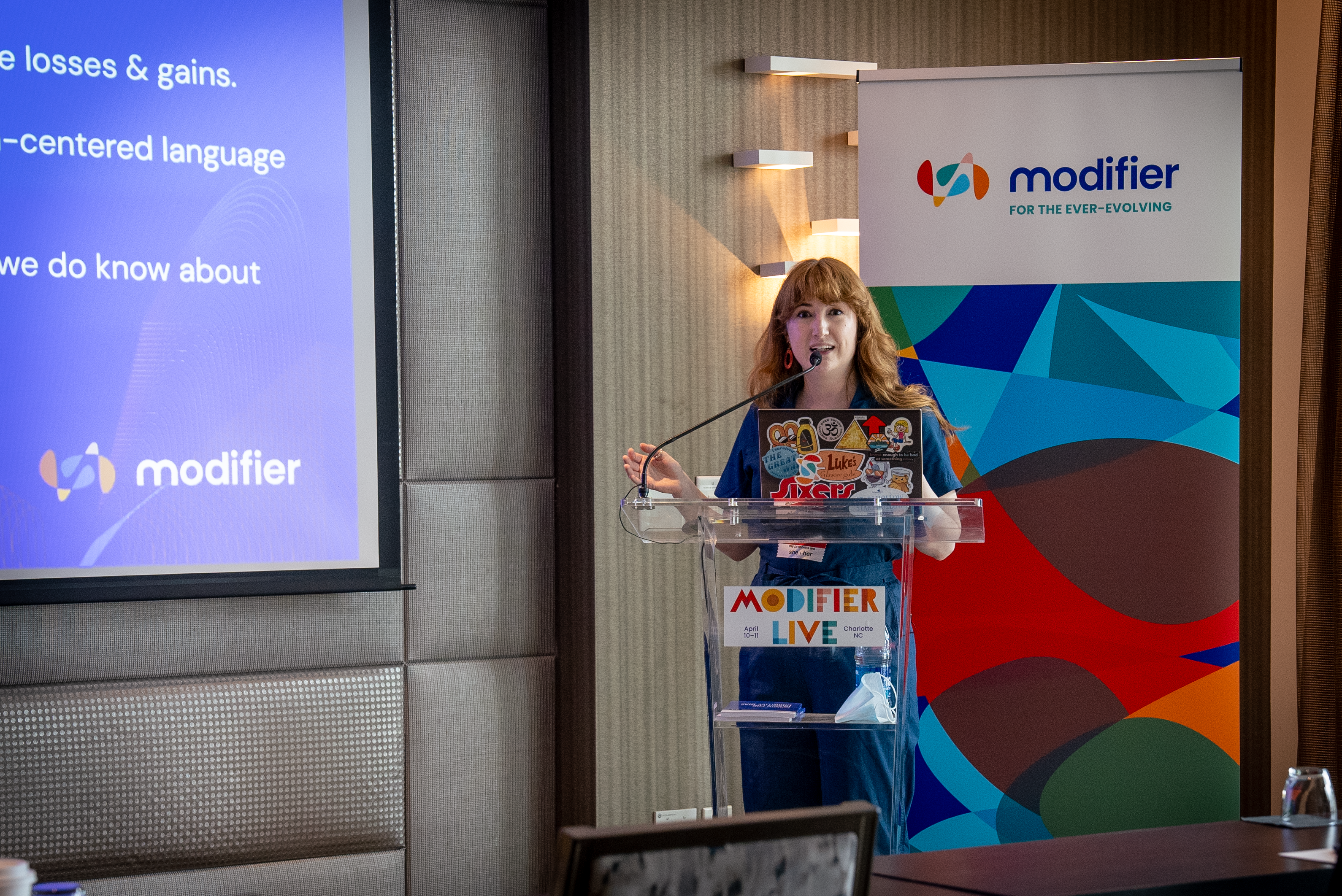 Aubrey Nagle speaking at Modifier Live event