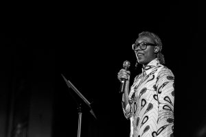 Dio Roberson on stage at the 2023 Back Pocket Media Story Fest
