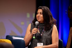Aparna Mukherjee speaking at the B'Future Festival